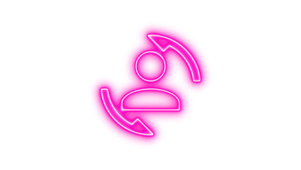 Neon icon of a person with two arrows circling around, symbolizing user interaction or refresh