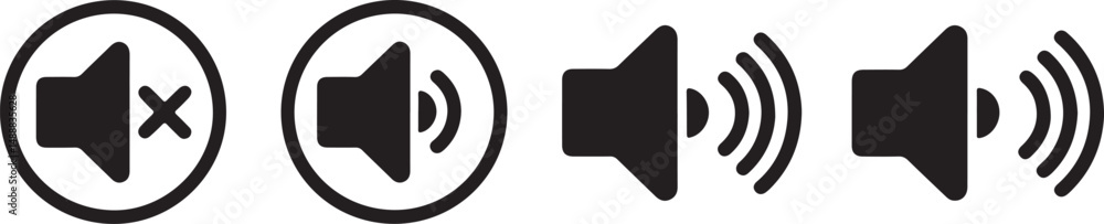Poster mute sound volume icons set for user interface