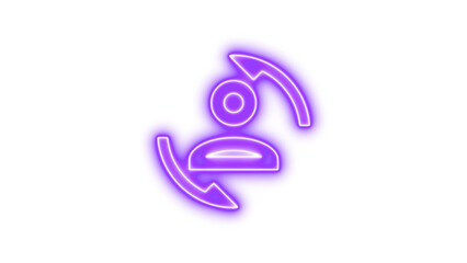 Neon icon of a person with two arrows circling around, symbolizing user interaction or refresh