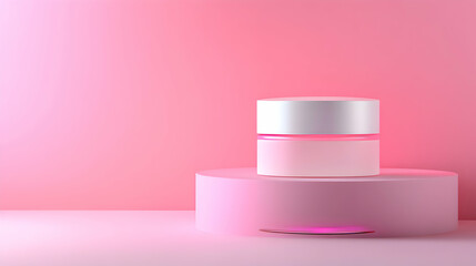Elegant Cosmetic Jar with Soft Pink Background and Light Reflection