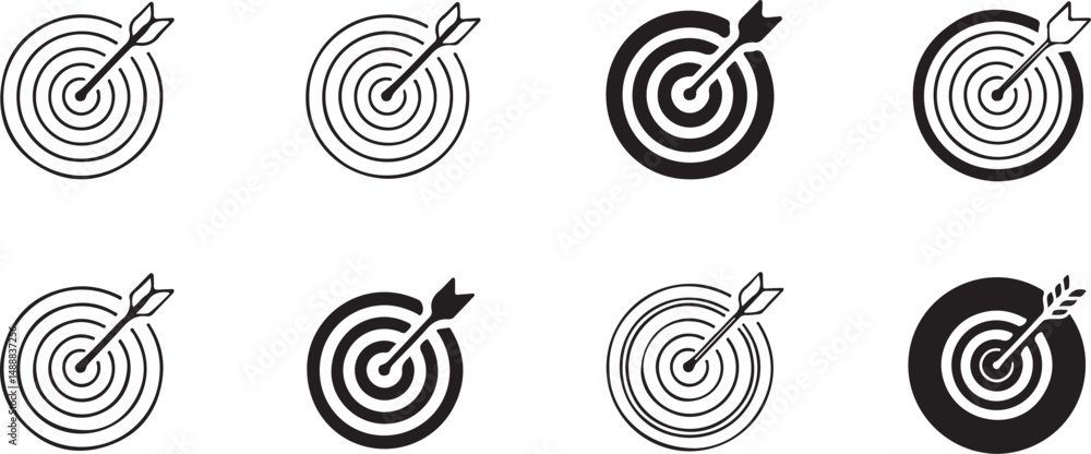 Poster target icons set bullseye with arrow graphics