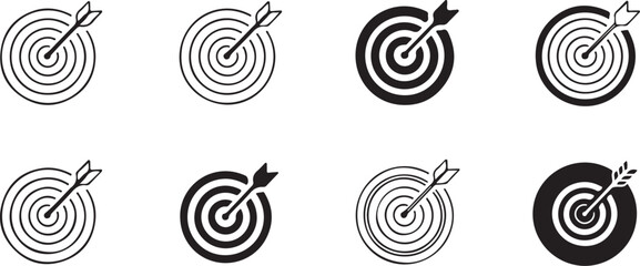 Target Icons Set Bullseye with Arrow Graphics