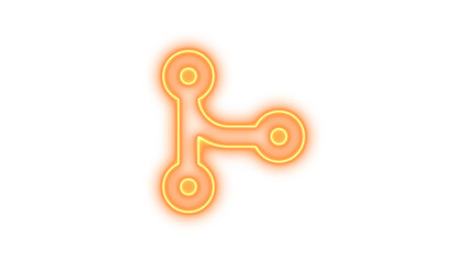 Glowing neon icon resembling a network or connection symbol with three interconnected nodes