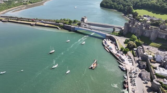 Conwy estuary aerial view, North Wales, United Kingdom