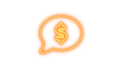 Neon chat bubble with a dollar sign inside, symbolizing financial communication or online transactions