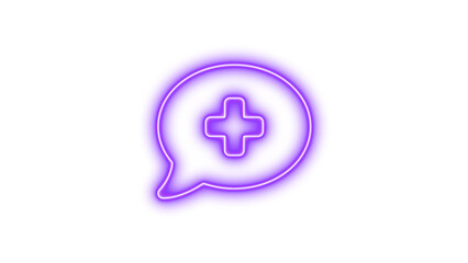 Glowing neon chat bubble with a medical cross symbol inside, representing healthcare communication or telemedicine