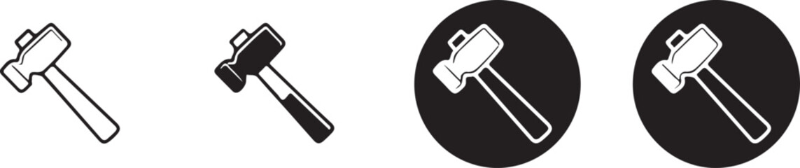 Hammer Icon Set Black and White Variations