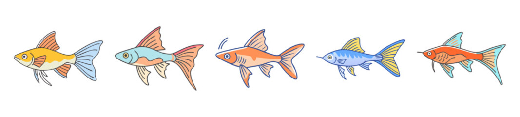 swordtail fish icon, swordtail fish line art - simple line art of swordtail fish, perfect for swordtail fish logos and icons