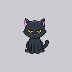 Black cute cat icon logo flat vector design