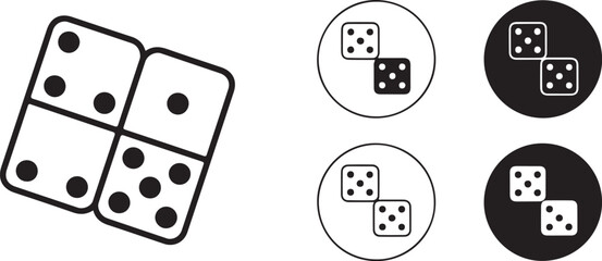 Dominoes Game Icons Set Black and White Illustrations