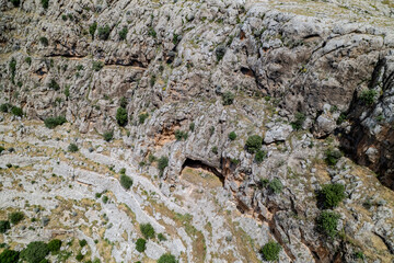 Aerial View of Ancient Settlement Remains along the Euphrates River with Surrounding Canyons – Hidden Archaeological Site in Southeastern Turkey