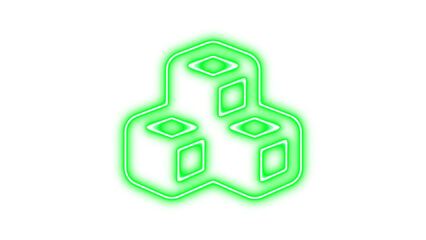 Glowing neon icon of interconnected cubes, symbolizing blockchain or digital networks