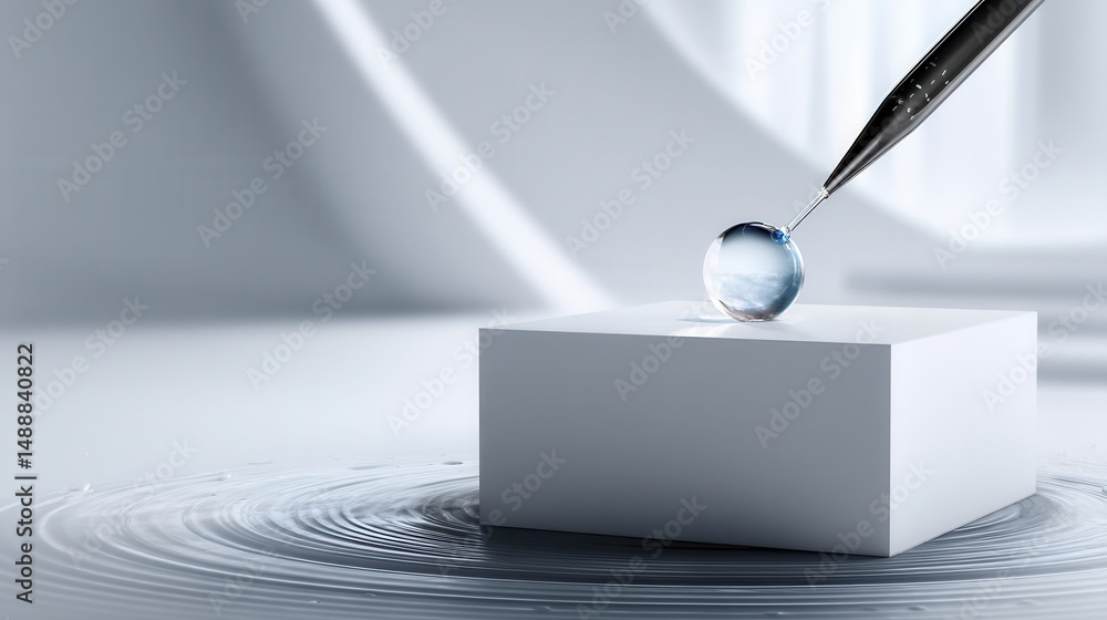 Poster a small white cube sits on a surface with a small blue sphere on top of it