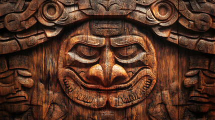 Intricately Carved Wooden Mask with Traditional Tribal Design