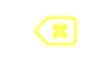 Glowing neon delete icon with an X symbol inside a tag shape, set against a transparent background