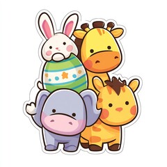 Fototapeta premium Cartoon Easter Parade with Animals Carrying Eggs
