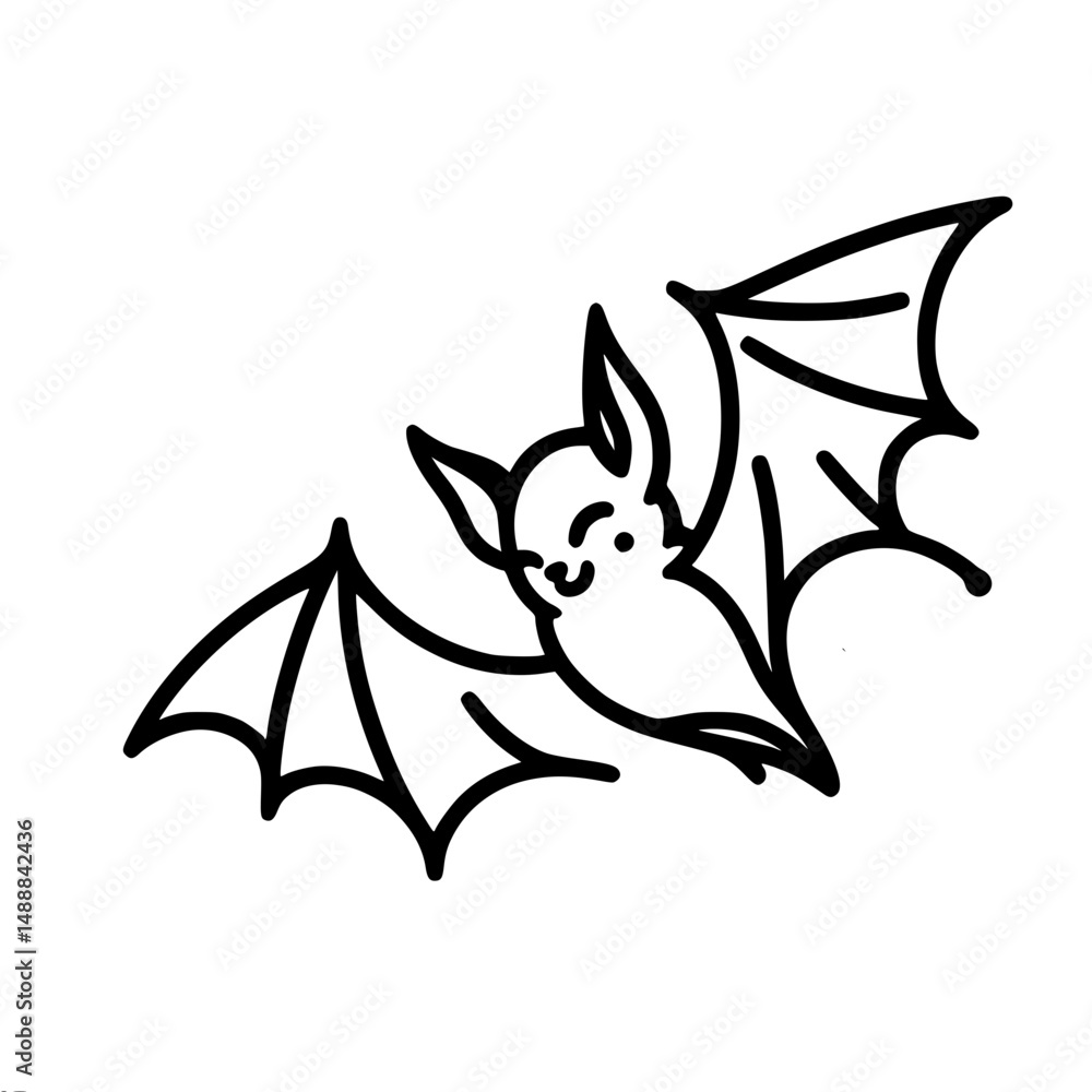 Poster cute bat flying with open wings in a simple line outline vector