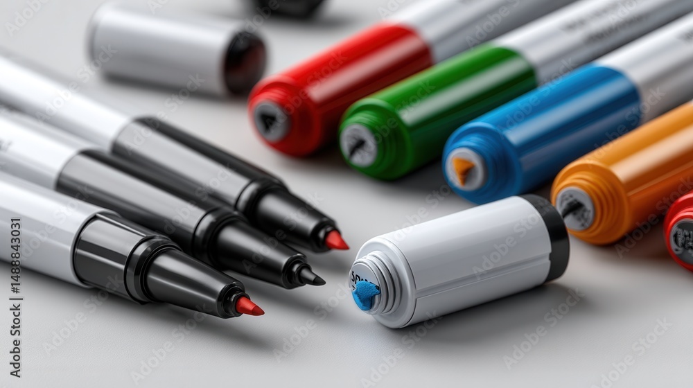 Poster a set of markers with different colors and sizes