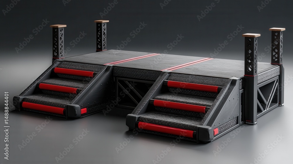 Poster A black and red platform with red steps