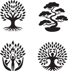 Inspiration Tree silhouette set vector illustration isolated On Transparent Background