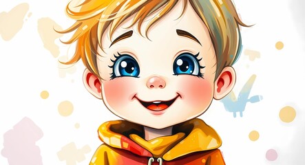 Fototapeta premium Cute cartoon boy illustration with blue eyes and blonde hair digital art design