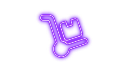 Neon icon of a hand truck with a box, symbolizing delivery or logistics