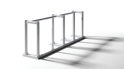 A metal structure with four posts and a shadow on the ground