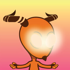 Alien demon devil vector illustration red orange glowing eyes.