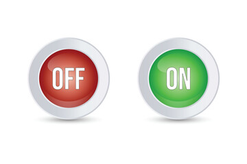 ON and OFF Button Set with Glossy Red and Green Control Switches with silver borders