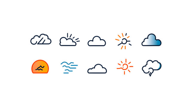 bundle of hand-drawn weather icons, outline style, soft colors, designed for apps and websites, consistent style