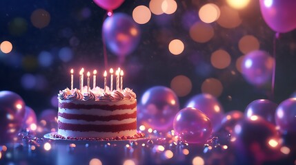 Layered cake with candles and balloons