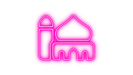Neon outline of a mosque with a dome and minaret, Neon mosque icon glow with transparent background