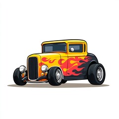 Hot rod vintage car with flames