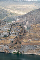 Aerial View of Rumkale Fortress on the Euphrates River – Ancient Citadel at the Confluence of the...