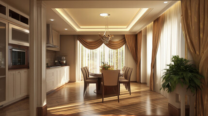 Fototapeta premium Minimalist Dining Room with Modern Plastic Table