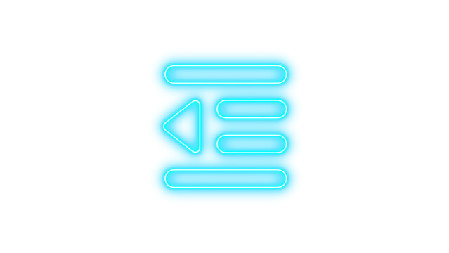 Neon Text Alignment Icon, Neon outdent icon glow with transparent background