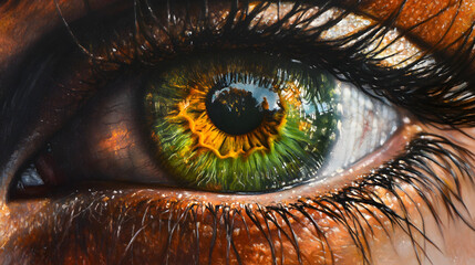 Close-up of a striking green eye with detailed iris
