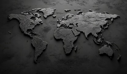 Dark, textured world map graphic design.