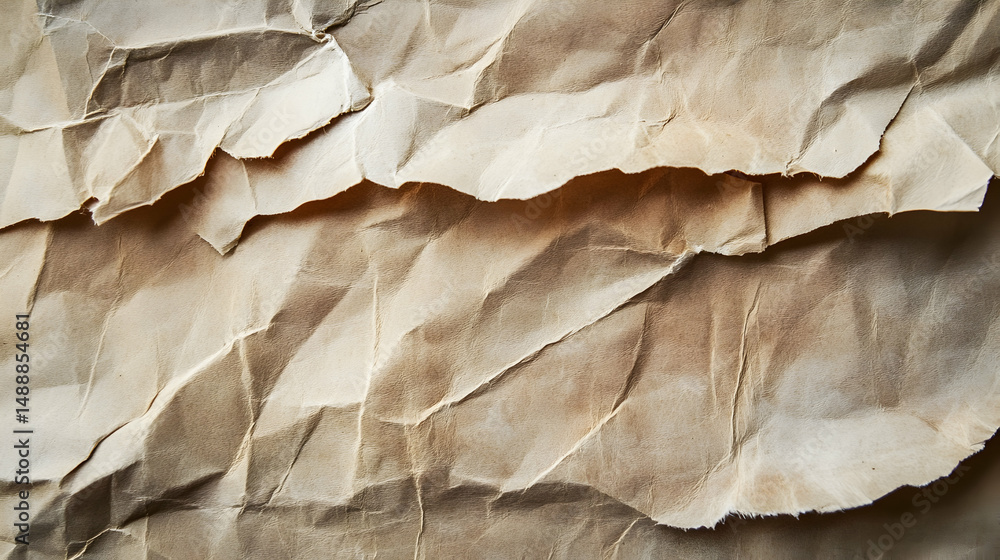 Poster textured brown paper with torn edges creates a dynamic abstract composition