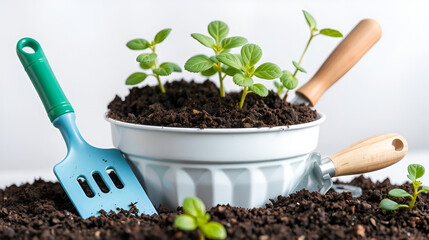 Garden tools soil plant greenery utensils set transparent background