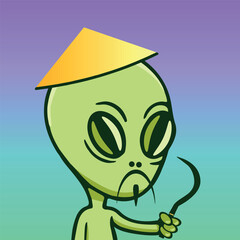 Alien34 asian green hat sickle vector illustration