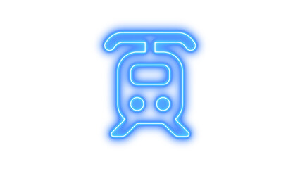 Neon icon of a train front view with stylized lines, Neon train tram icon glow with transparent background