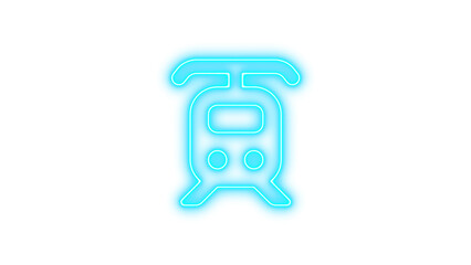 Neon icon of a train front view with stylized lines, Neon train tram icon glow with transparent background