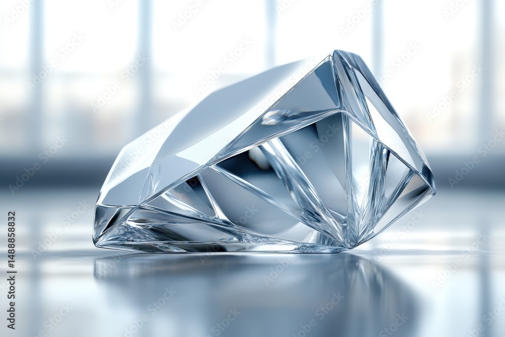 Aufkleber Shiny diamond resting on a reflective surface with a transparent background showcasing its brilliance and elegance in a softly lit environment
