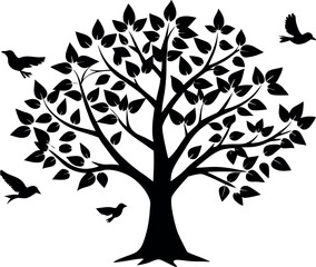 Obraz premium tree silhouette with leaf and bird