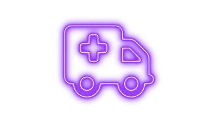Neon Glowing Ambulance Icon, Neon truck medical icon glow with transparent background
