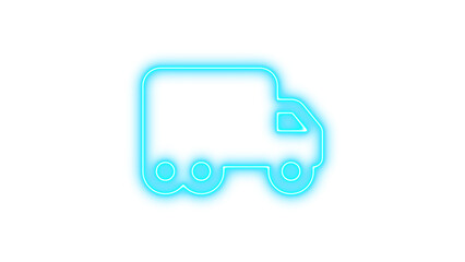 Neon Orange Truck Icon, Neon truck moving icon glow with transparent background