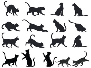 Collection of Cat Silhouettes in Various Poses