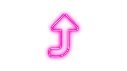 Glowing neon arrow pointing upwards, Neon turn up icon glow with transparent background