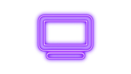 Neon Computer Monitor Icon, Neon tv icon glow with transparent background